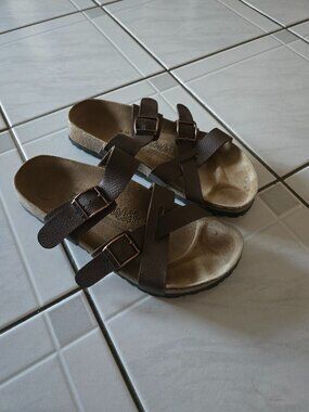 Birkenstock Birkis Aloha Brown Leather Strap Sandals 35/5 Narrow